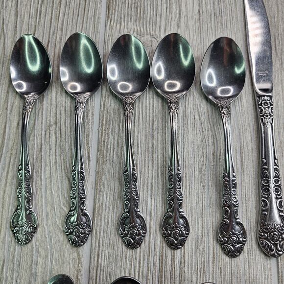 National Stainless Sonora 17 Pc Mixed Set Lot Floral Rose Japan Knife Spoon - Picture 5 of 8